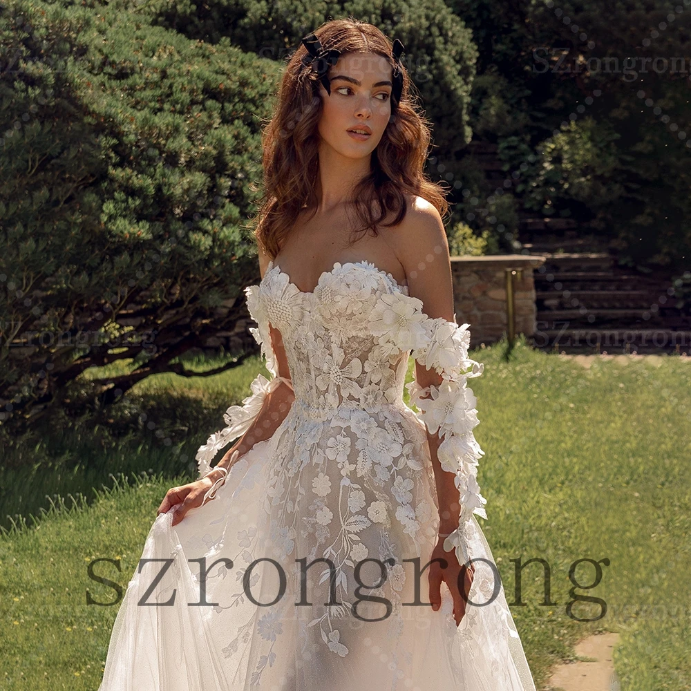 Custom Made Elegant Sweetheart Collar Floral Lace Wedding Dress Tulle A-line Lace up Back Bridal Dress with Train vestidos de
Custom Made Elegant Sweetheart Collar Floral Lace Wedding Dress Tulle A-line Lace up Back Bridal Dress with Train vestidos de