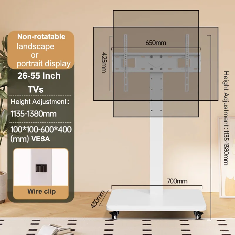 Напольная подставка для телевизора на колесиках, универсальная мобильная тележка для телевизоров диагональю 26–65 дюймов до 110 фунтов, регулируемая по высоте подставка для телевизора с поворотом
Напольная подставка для телевизора на колесиках, универсальная мобильная тележка для телевизоров диагональю 26–65 дюймов до 110 фунтов, регулируемая по высоте подставка для телевизора с поворотом