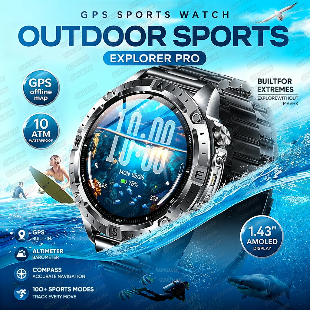 2026 New Outdoor Sports Smart Watch Built-in GPS Offline Map 10ATM Waterproof Swim Run Compass Altimeter Men Military Smartwatch
2026 New Outdoor Sports Smart Watch Built-in GPS Offline Map 10ATM Waterproof Swim Run Compass Altimeter Men Military Smartwatch
