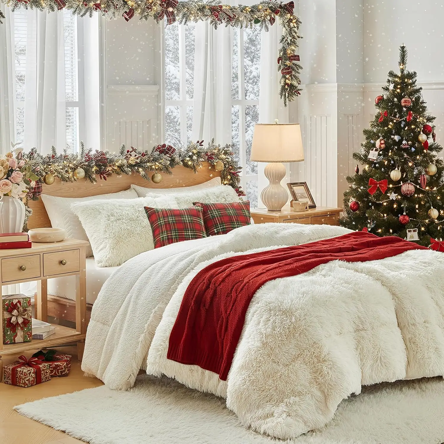 Queen Size Faux Fur Comforter Set with Sherpa, 3 Pieces Ultra Soft and Warm Beige Luxury Plush Shaggy Duvet
Queen Size Faux Fur Comforter Set with Sherpa, 3 Pieces Ultra Soft and Warm Beige Luxury Plush Shaggy Duvet