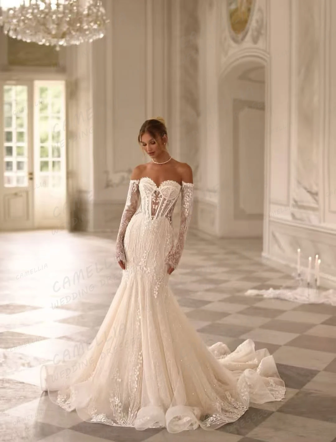 Elegant Wedding Dresses Women Lace Long Sleeve Applique Sexy Mermaid Bridal Gowns Sweetheart Party Vestidos De Novia Customized
Elegant Wedding Dresses Women Lace Long Sleeve Applique Sexy Mermaid Bridal Gowns Sweetheart Party Vestidos De Novia Customized