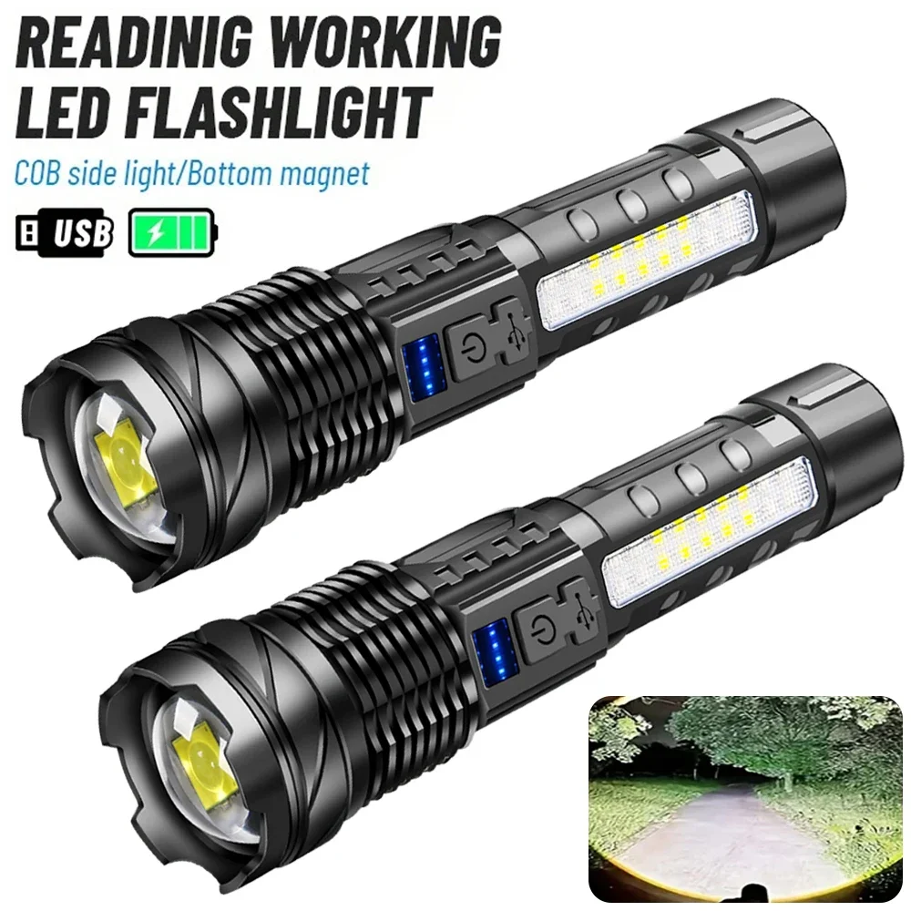 Супер яркий светодиодный фонарик COB, перезаряжаемый через USB фонарь с 7 режимами освещения, телескопический фонарь с зумом для кемпинга, пешего туризма
Супер яркий светодиодный фонарик COB, перезаряжаемый через USB фонарь с 7 режимами освещения, телескопический фонарь с зумом для кемпинга, пешего туризма