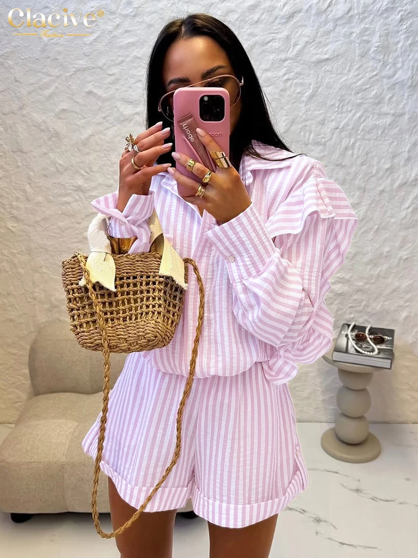 Clacive Fashion Loose Pink Stripe Women's Two Pieces Set Elegant Long Sleeve Shirt With High Waist Shorts Set Female Streetwear
Clacive Fashion Loose Pink Stripe Women's Two Pieces Set Elegant Long Sleeve Shirt With High Waist Shorts Set Female Streetwear
