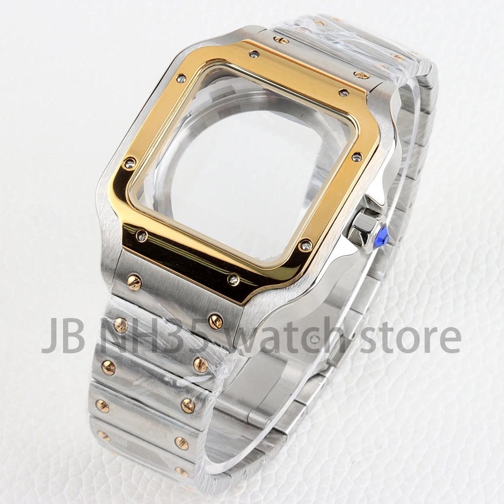 Gold 38mm Watch Case 21mm Strap Stainless Steel Watch Bracelet Waterproof Case for Santos 27mm Dial NH35 NH36 NH38 Movement 
Gold 38mm Watch Case 21mm Strap Stainless Steel Watch Bracelet Waterproof Case for Santos 27mm Dial NH35 NH36 NH38 Movement