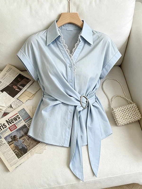 plus Size Women's Summer 2026 Shirt Stand Collar Lace Splicing Slimming Belly Covering Korean Style Commute Wind Short Sleeve
plus Size Women's Summer 2026 Shirt Stand Collar Lace Splicing Slimming Belly Covering Korean Style Commute Wind Short Sleeve