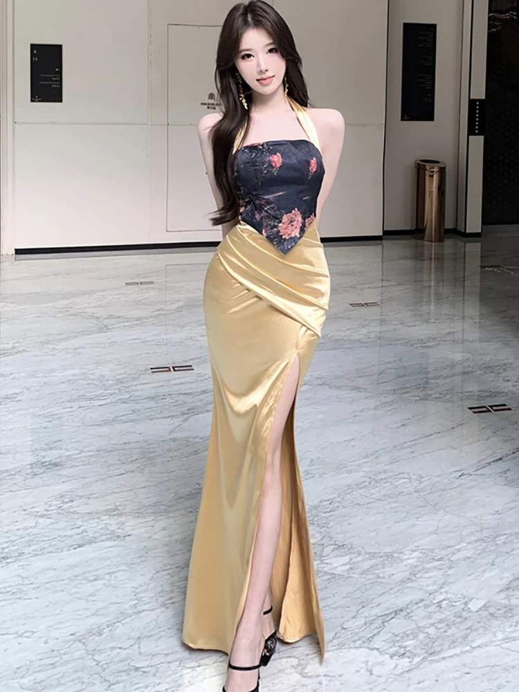 Summer Black Floral Patchwork Satin Neck-mounted Dress Women Vintage Luxury Evening Dress 2026 Korean Elegant Bodycon Prom Dress
Summer Black Floral Patchwork Satin Neck-mounted Dress Women Vintage Luxury Evening Dress 2026 Korean Elegant Bodycon Prom Dress