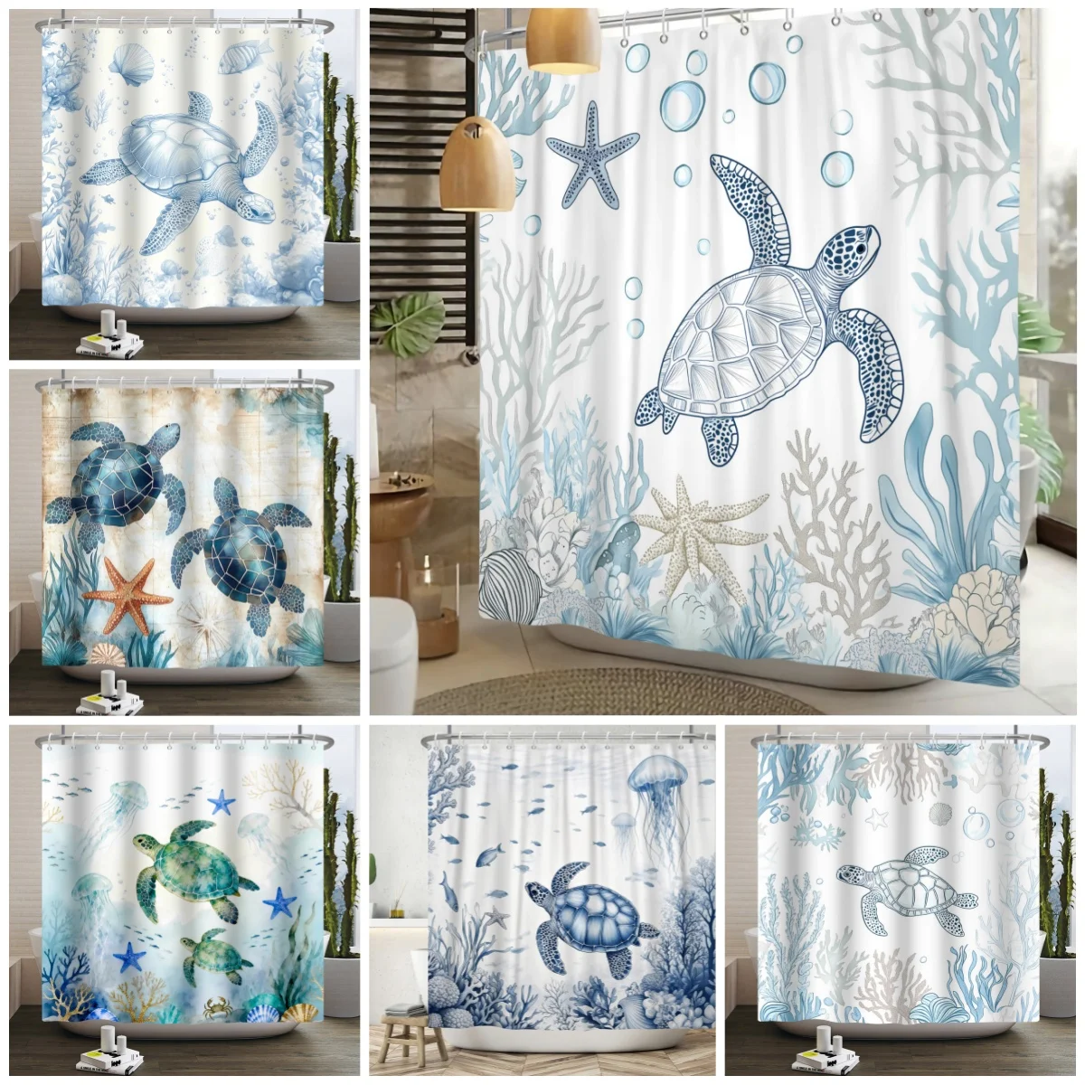 Ocean Theme Turtle Shower Curtain Marine Animal Waterproof Bath Curtain Fabric Bathroom Decorations with 12 Hooks for Home Hotel
Ocean Theme Turtle Shower Curtain Marine Animal Waterproof Bath Curtain Fabric Bathroom Decorations with 12 Hooks for Home Hotel