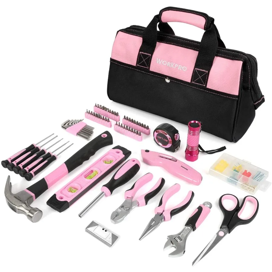 Pink Tool Kit, 106-Piece Lady's Home Repairing Tool Set with Wide Mouth Open Storage Bag - Pink Ribbon
Pink Tool Kit, 106-Piece Lady's Home Repairing Tool Set with Wide Mouth Open Storage Bag - Pink Ribbon