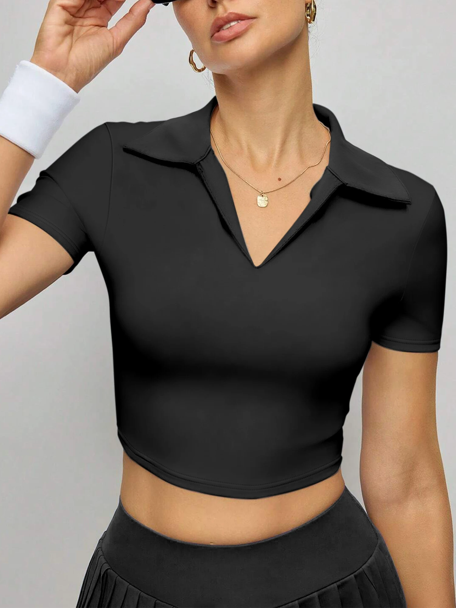 2026 New Women's Polo Collar Short Sleeve T-Shirt Slim Fit Cropped Crop Top Stretchy Tight Slimming Versatile Solid Color Shirt
2026 New Women's Polo Collar Short Sleeve T-Shirt Slim Fit Cropped Crop Top Stretchy Tight Slimming Versatile Solid Color Shirt