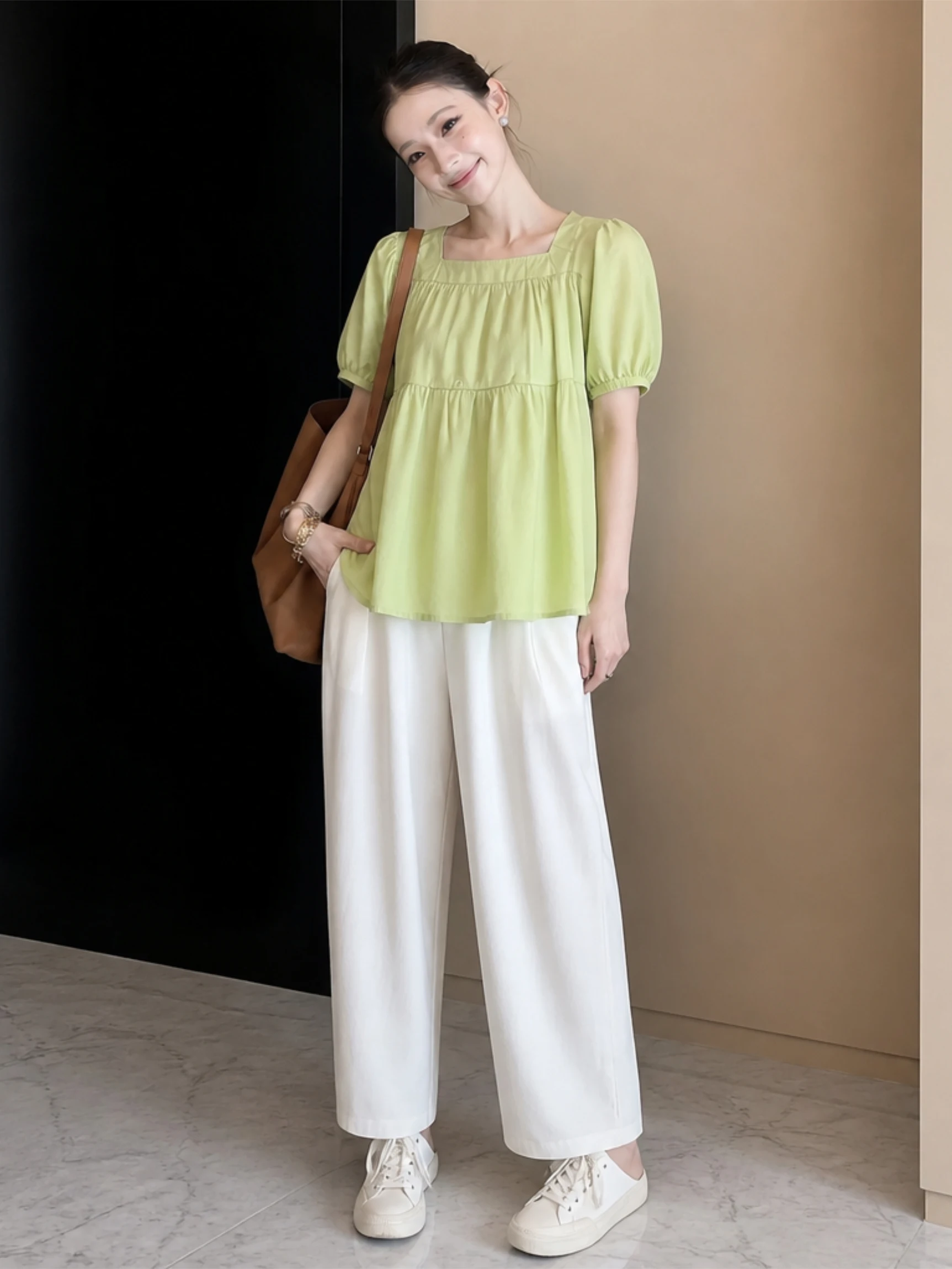 Casual Elastic Square Collar Doll Shirt And Wide Leg Pants plus Size Slimming Two Piece Set for plus Size Women Summer Fashion
Casual Elastic Square Collar Doll Shirt And Wide Leg Pants plus Size Slimming Two Piece Set for plus Size Women Summer Fashion