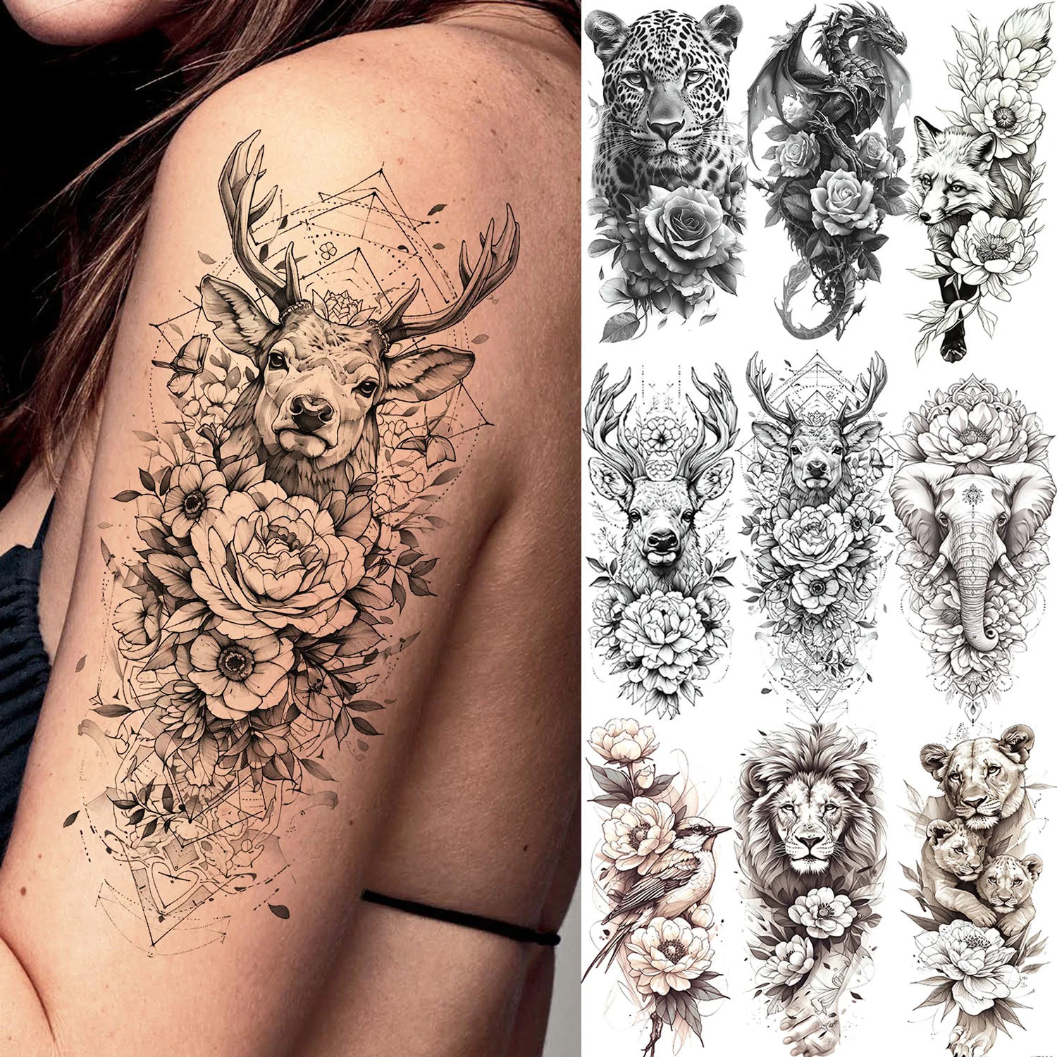 1 Sheet Beautiful Deer With Flowers Temporary Tattoos Dragon Fox Tatoos Waterproof Realistic Floral Animals Fake Tattoos Sticker
1 Sheet Beautiful Deer With Flowers Temporary Tattoos Dragon Fox Tatoos Waterproof Realistic Floral Animals Fake Tattoos Sticker