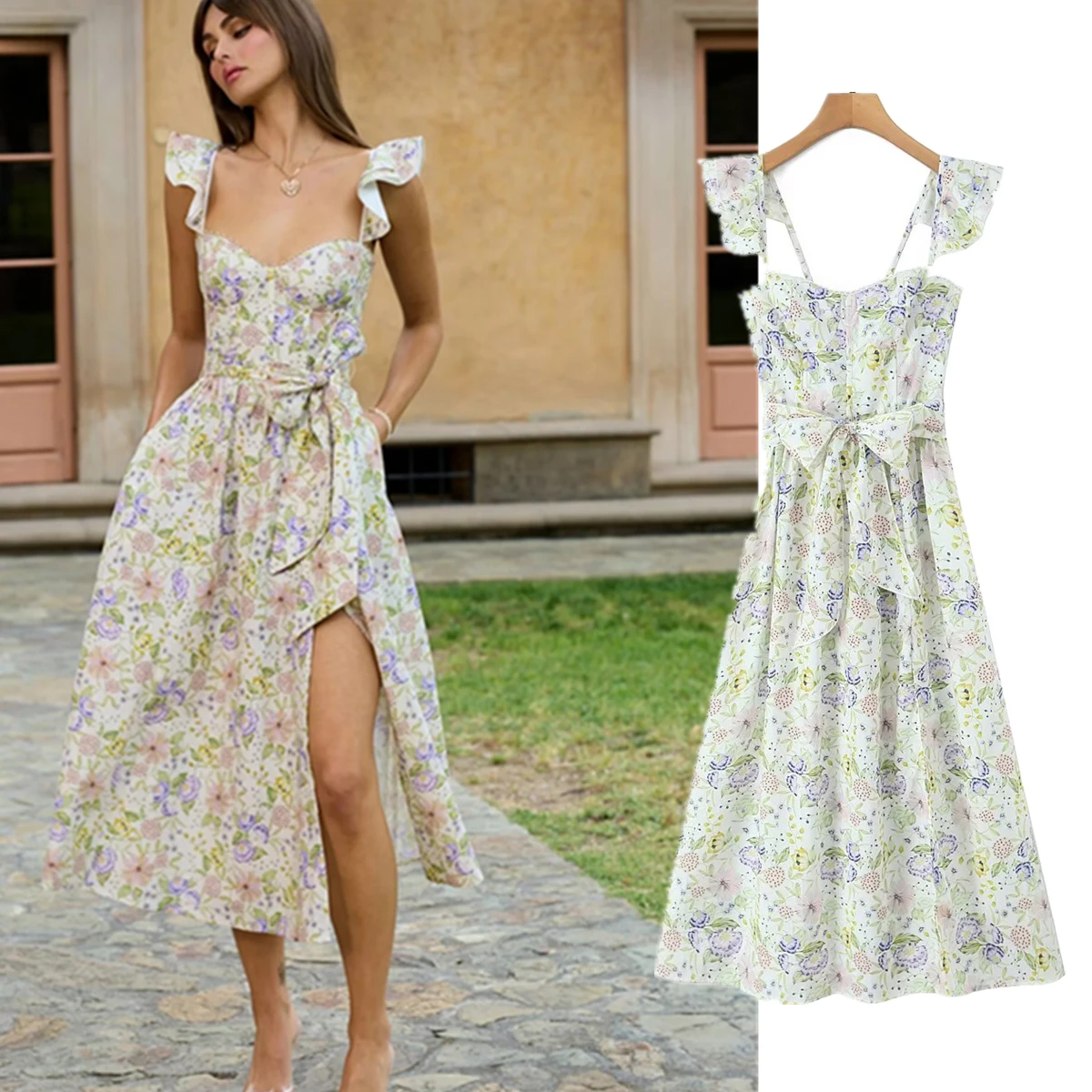 Dave&Di French Fashion Ladies Lazy Holiday Dress Flower Print Retro Square Neck Sexy Slit Midi Dress For Women Vestidos 
Dave&Di French Fashion Ladies Lazy Holiday Dress Flower Print Retro Square Neck Sexy Slit Midi Dress For Women Vestidos