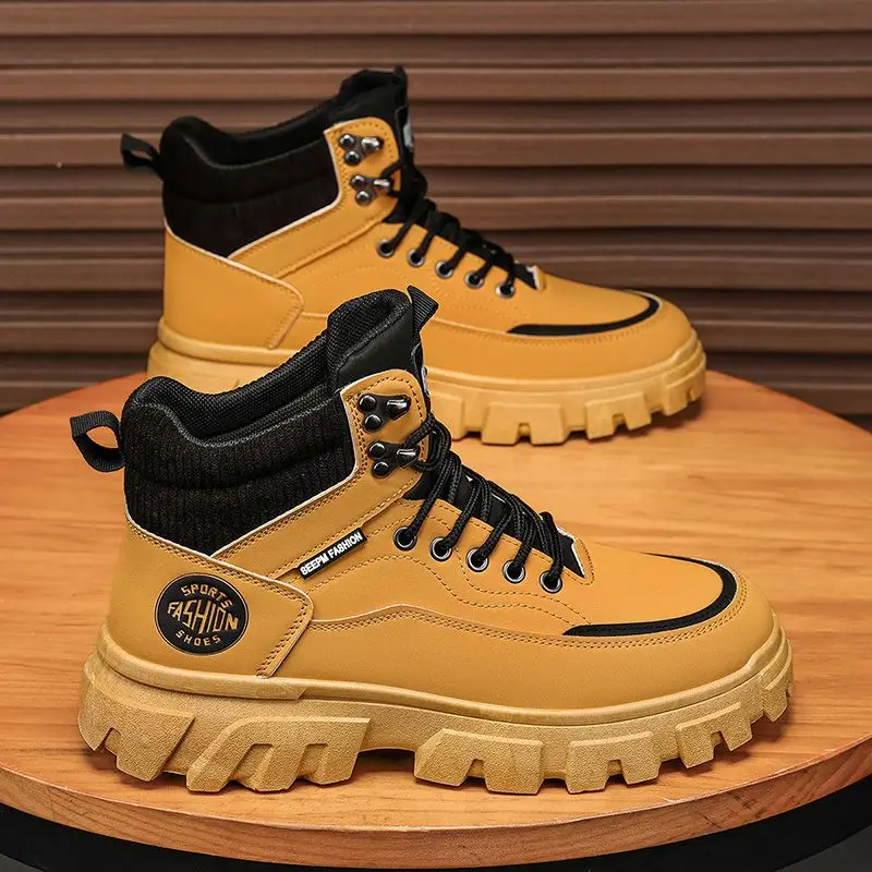Leather High Top Men's Boots Waterproof Thick Sole Boots British Style Yellow Casual Hiking Boots Winter Resistant
Leather High Top Men's Boots Waterproof Thick Sole Boots British Style Yellow Casual Hiking Boots Winter Resistant