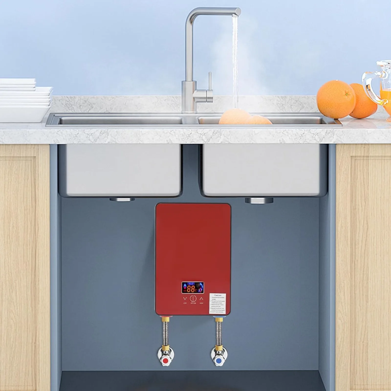 6500W Red Wall Mounted Instant Electric Tankless Water Heater, 220V LED Display Under Sink Point-of-Use Hot Water Heater, 3 Second Fast Heating for Kitchen Bathroom Sink Shower
6500W Red Wall Mounted Instant Electric Tankless Water Heater, 220V LED Display Under Sink Point-of-Use Hot Water Heater, 3 Second Fast Heating for Kitchen Bathroom Sink Shower