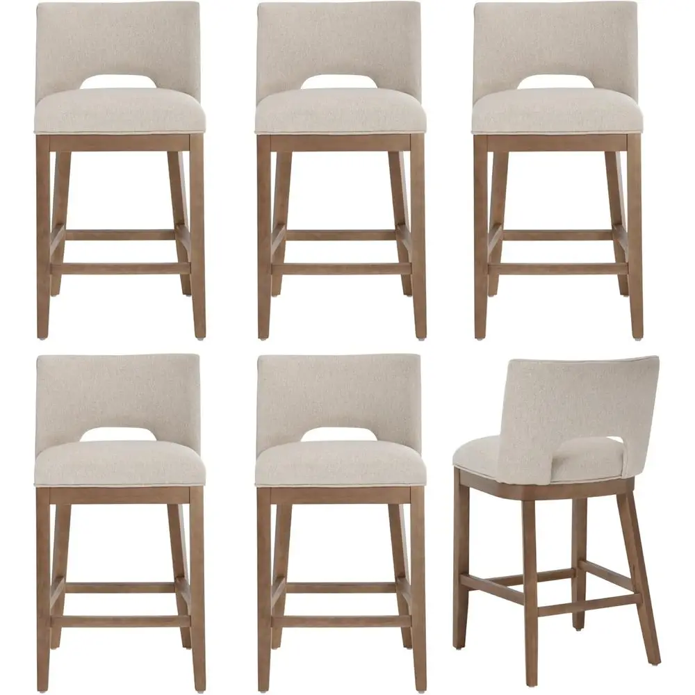 Set of 6 Upholstered Linen Fabric Padded Counter Stools with Wood Back and Legs, Beige
Set of 6 Upholstered Linen Fabric Padded Counter Stools with Wood Back and Legs, Beige