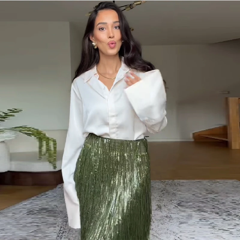 Glittering Embroidered Skirt for Women Chic Irregular Tassel Hem Half-length Dress 2025 New High Waist A-Line Party Skirts
Glittering Embroidered Skirt for Women Chic Irregular Tassel Hem Half-length Dress 2025 New High Waist A-Line Party Skirts