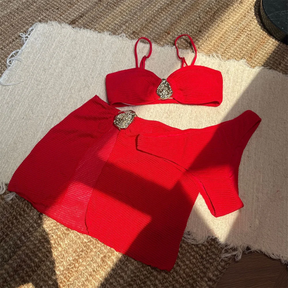 Sexy Bandeau Bikini Sling Swimsuit 3-piece Short Skirt Set Women Metal Buckles Beachwear Vacation Swimwears Bathing Suit Bikinis
Sexy Bandeau Bikini Sling Swimsuit 3-piece Short Skirt Set Women Metal Buckles Beachwear Vacation Swimwears Bathing Suit Bikinis