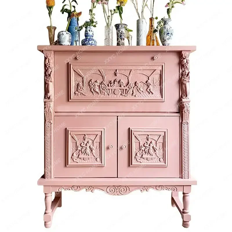 XX retro solid wood hand-carved pink wall cabinet home storage decoration model
XX retro solid wood hand-carved pink wall cabinet home storage decoration model