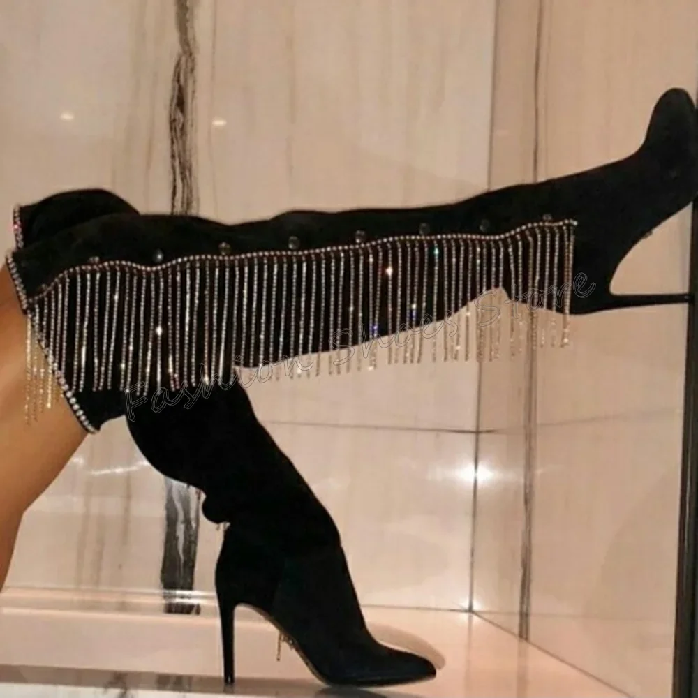 Black Tassel Decor Knee High Boots Stilettos High Heels High Heel Shoes for Women Fashion Heels 2025 New Zapatos Para Mujere
Black Tassel Decor Knee High Boots Stilettos High Heels High Heel Shoes for Women Fashion Heels 2025 New Zapatos Para Mujere