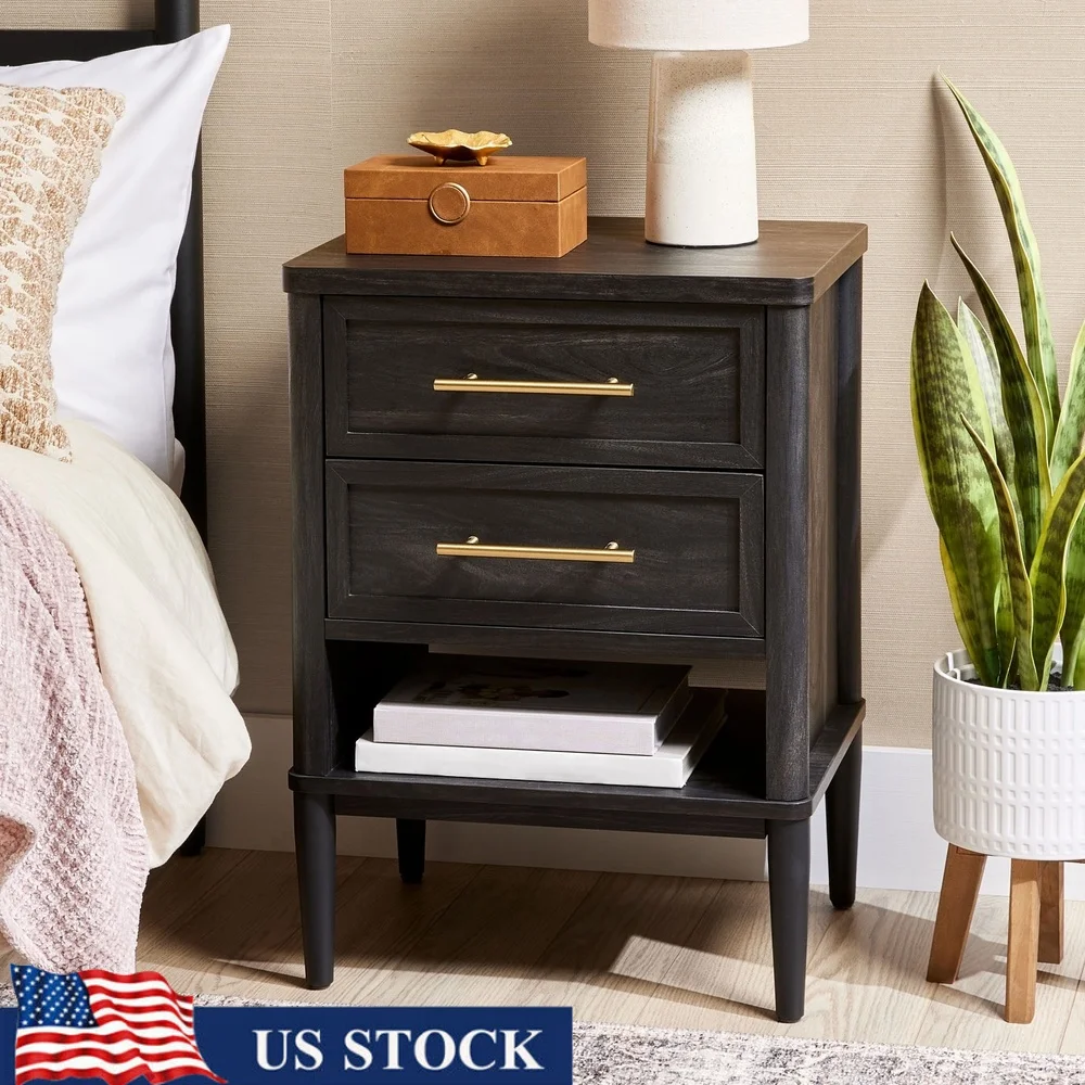 2-Drawer Nightstand with Open Shelf Modern Furniture Bedroom Living Room Storage Metal Legs Gold Hardware Adjustable Height
2-Drawer Nightstand with Open Shelf Modern Furniture Bedroom Living Room Storage Metal Legs Gold Hardware Adjustable Height