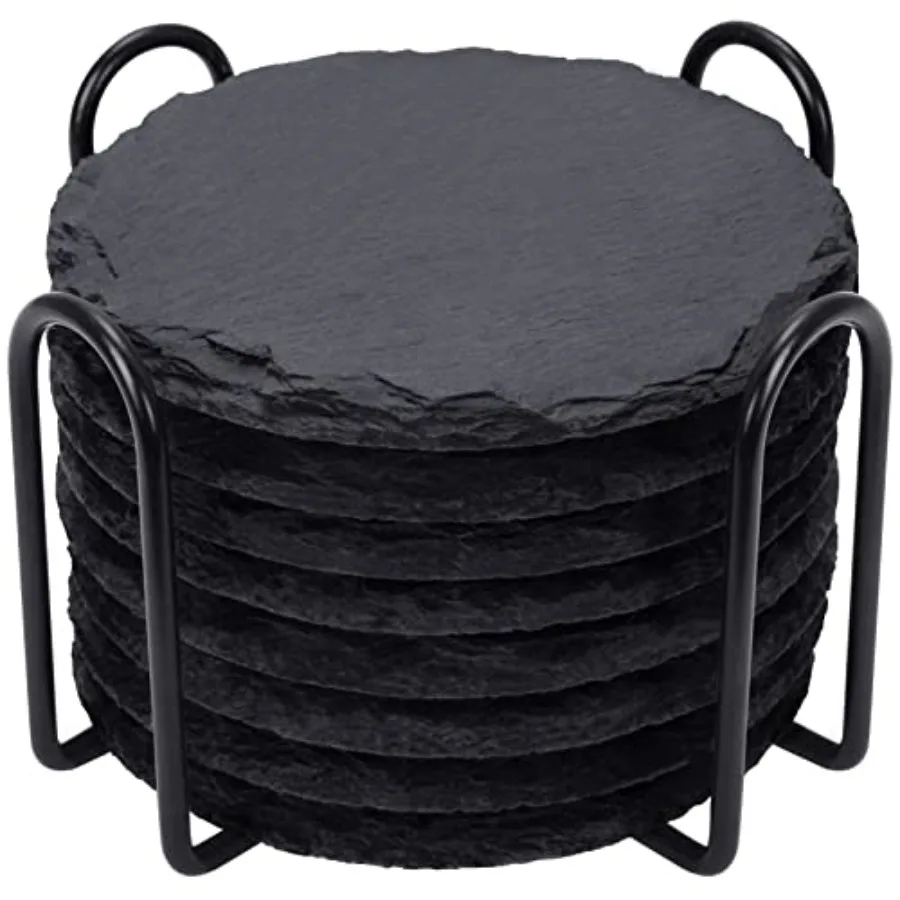 Slate Drink Coasters with Metal Holder, Set of 8 Coasters, 4 Inch Stone Coaster Set Tabletop Protection for Home Kitchen Apartm
Slate Drink Coasters with Metal Holder, Set of 8 Coasters, 4 Inch Stone Coaster Set Tabletop Protection for Home Kitchen Apartm