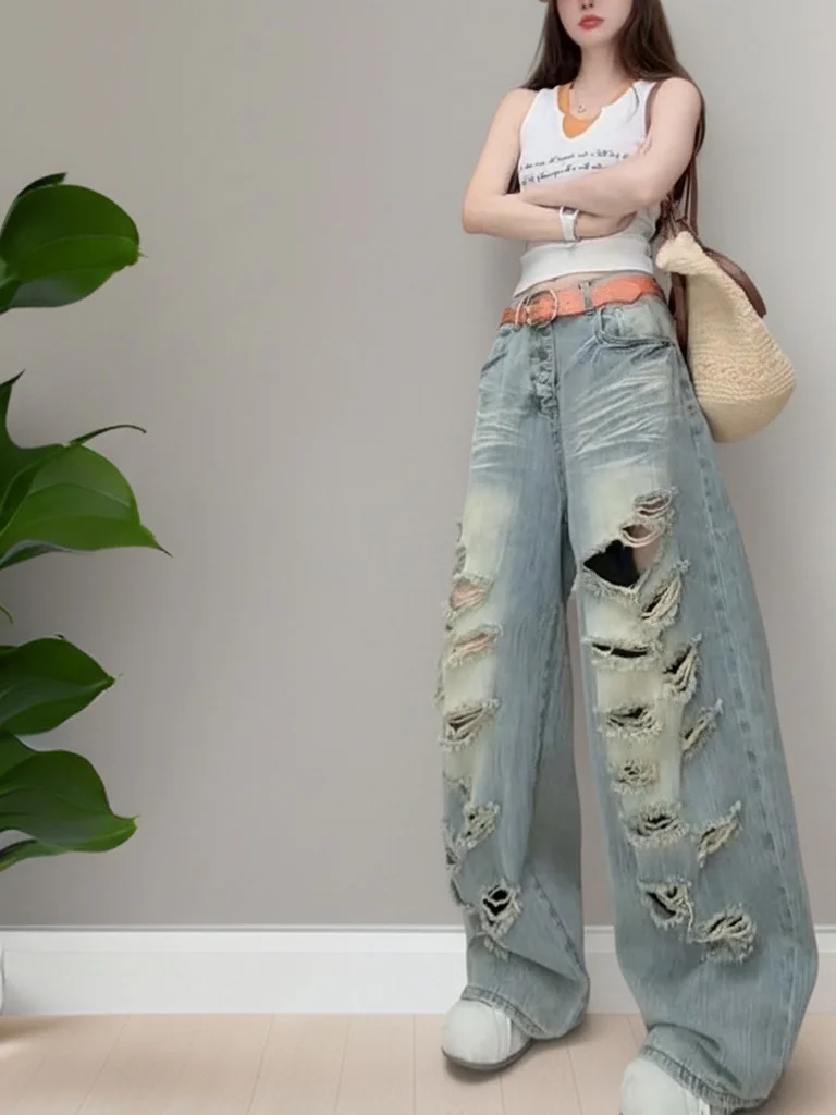 Summer 2026 High Waist Straight Leg Denim Jeans Women's Wide Leg Pants Ripped Casual High Street Style Breathable Loose Fit
Summer 2026 High Waist Straight Leg Denim Jeans Women's Wide Leg Pants Ripped Casual High Street Style Breathable Loose Fit