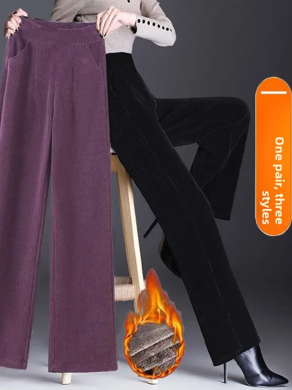 High Waist Wide Leg Pants Casual Corduroy Straight Cut Women's Fleece Lined Autumn Winter New Style Mom's Popular Trousers
High Waist Wide Leg Pants Casual Corduroy Straight Cut Women's Fleece Lined Autumn Winter New Style Mom's Popular Trousers