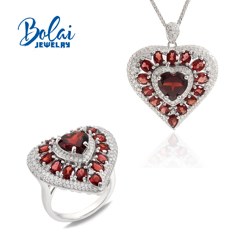 Women's Heart shaped design Ring And Pendant Set Natural garnet 925 Sterling Silver Fine Jewelry for Banquet Party Gift
Women's Heart shaped design Ring And Pendant Set Natural garnet 925 Sterling Silver Fine Jewelry for Banquet Party Gift