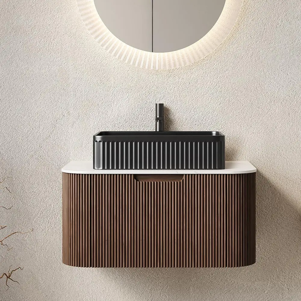 30 Wall-Mounted Floating Bathroom Vanity Cabinet with Curved Edges, Oak Plywood, Soft-Close System, Black Ceramic Basin
30 Wall-Mounted Floating Bathroom Vanity Cabinet with Curved Edges, Oak Plywood, Soft-Close System, Black Ceramic Basin