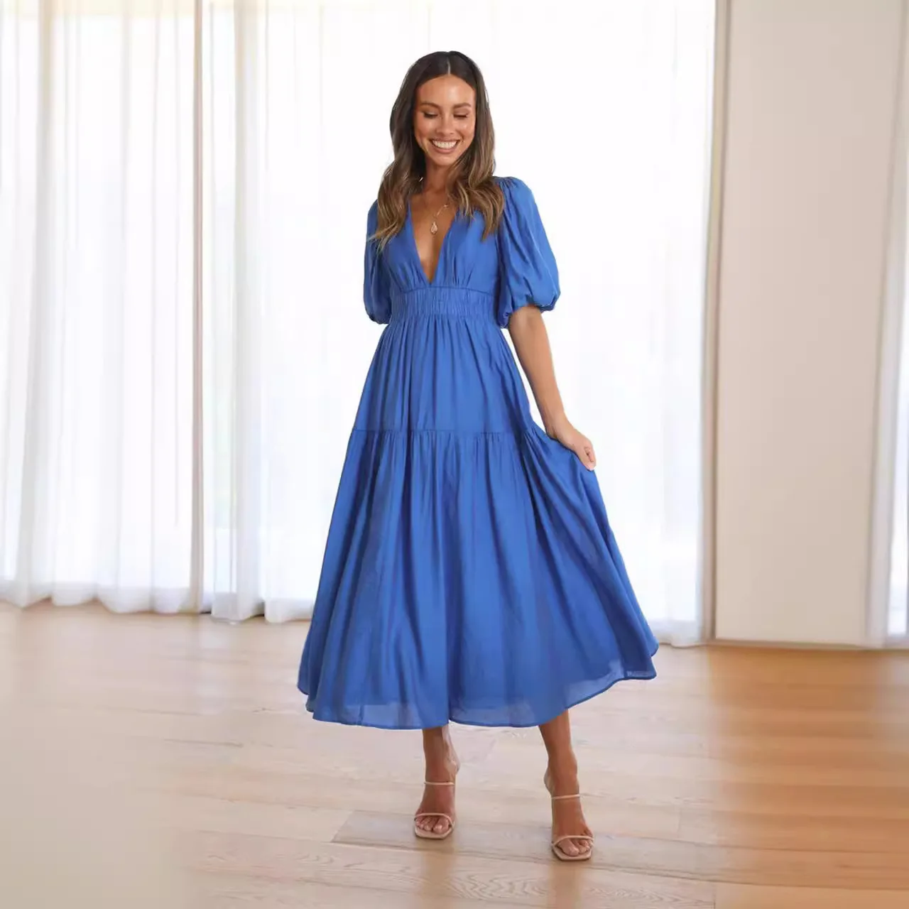 25 Year Casual Fashion Trend Summer Style V-Neck Waist Cinched Mid Length Dress 23047
25 Year Casual Fashion Trend Summer Style V-Neck Waist Cinched Mid Length Dress 23047