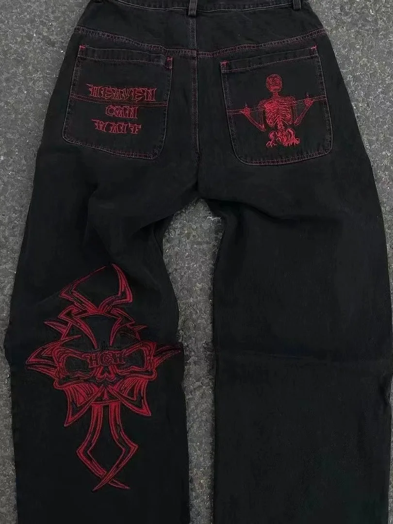 Gothic Y2K Embroidered Skull Head Loose Straight Leg Jeans Men's Trendy Bla Personali Long Trousers Wear Resistant
Gothic Y2K Embroidered Skull Head Loose Straight Leg Jeans Men's Trendy Bla Personali Long Trousers Wear Resistant