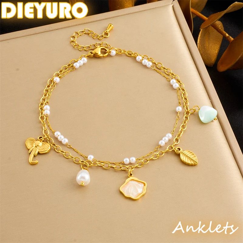 DIEYURO 316L Stainless Steel Elephant Sea Shell Leave Pearl DoubleLayer Anklet For Women Fashion Foot Chain Jewelry Holiday Gift
DIEYURO 316L Stainless Steel Elephant Sea Shell Leave Pearl DoubleLayer Anklet For Women Fashion Foot Chain Jewelry Holiday Gift