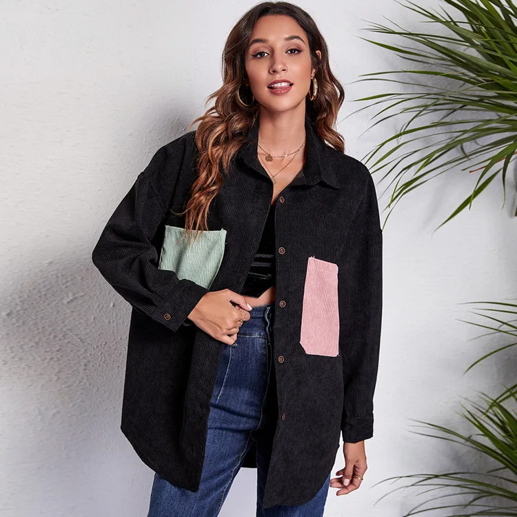 Свободная вельветовая рубашка из Европы и США в тонком пальто с длинными швами и карманами на плечах, новое 
Свободная вельветовая рубашка из Европы и США в тонком пальто с длинными швами и карманами на плечах, новое