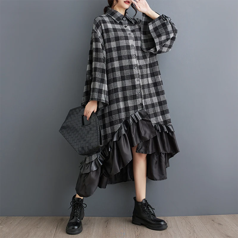 Faionable клетчатая шерстяная одежда Dr, асимметричная верхняя одежда большого размера для похудения, Новое осеннее поступление, женское длинное пальто в стиле ретро 
Faionable клетчатая шерстяная одежда Dr, асимметричная верхняя одежда большого размера для похудения, Новое осеннее поступление, женское длинное пальто в стиле ретро