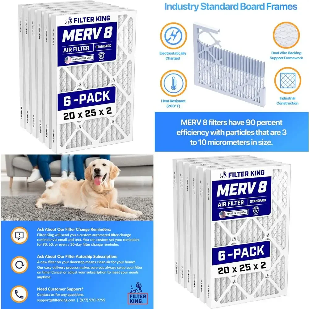 Набор из 6 воздушных фильтров MERV 8 (20x25x2 дюйма) - контроль пыли и аллергенов для систем ОВКВ, плиссированные, электростатические, сделано в США
Набор из 6 воздушных фильтров MERV 8 (20x25x2 дюйма) - контроль пыли и аллергенов для систем ОВКВ, плиссированные, электростатические, сделано в США