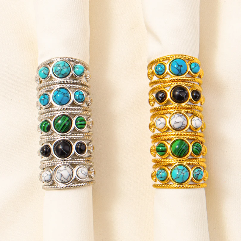 Vary Round Turquoise Stone Retro Jewelry Three Layer Shell Open Adjustable Stainless Steel Rings For Women Men Accessories Bague
Vary Round Turquoise Stone Retro Jewelry Three Layer Shell Open Adjustable Stainless Steel Rings For Women Men Accessories Bague
