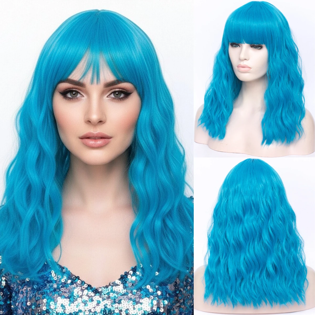 Synthetic Curly Medium-Length Blue Wig with Bangs for Women Anime Cosplay & Halloween Costumes Fake Hair
Synthetic Curly Medium-Length Blue Wig with Bangs for Women Anime Cosplay & Halloween Costumes Fake Hair
