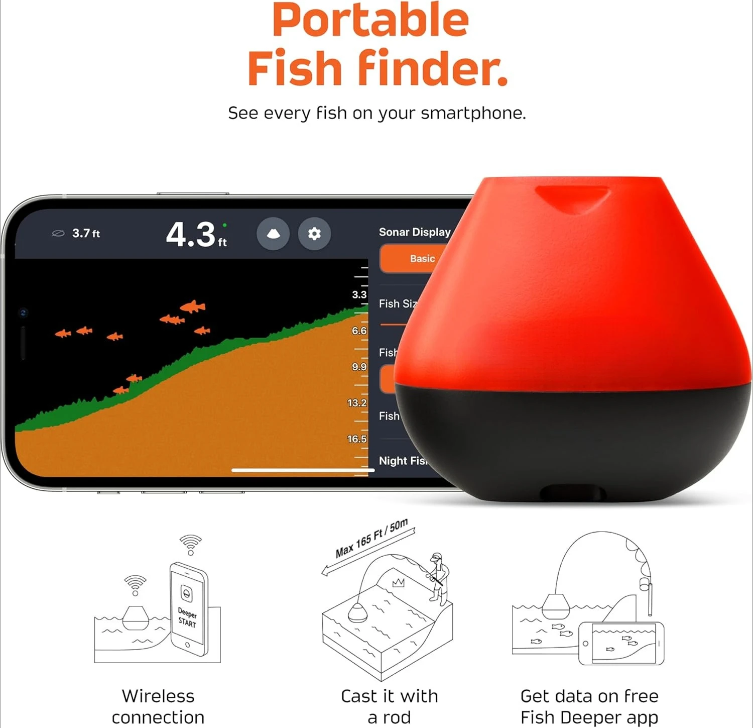 Portable Fish Finder and Depth Finder for Recreational Fishing from Dock, Shore, Bank
Portable Fish Finder and Depth Finder for Recreational Fishing from Dock, Shore, Bank