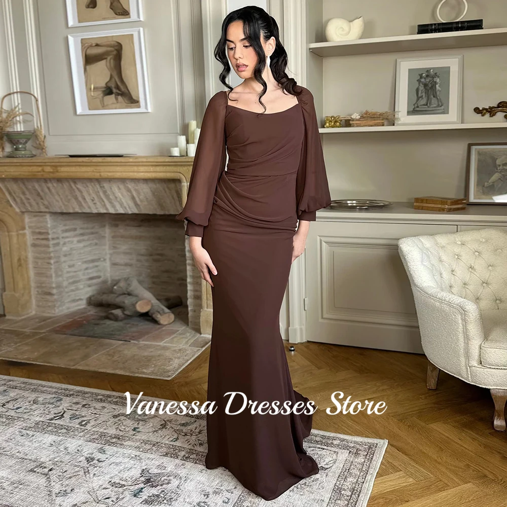 Elegant Brown Long Sleeved Mermaid Evening Dress Customized Special Occasion Pleat Square Collar Chiffon Wedding Party Prom Gown
Elegant Brown Long Sleeved Mermaid Evening Dress Customized Special Occasion Pleat Square Collar Chiffon Wedding Party Prom Gown