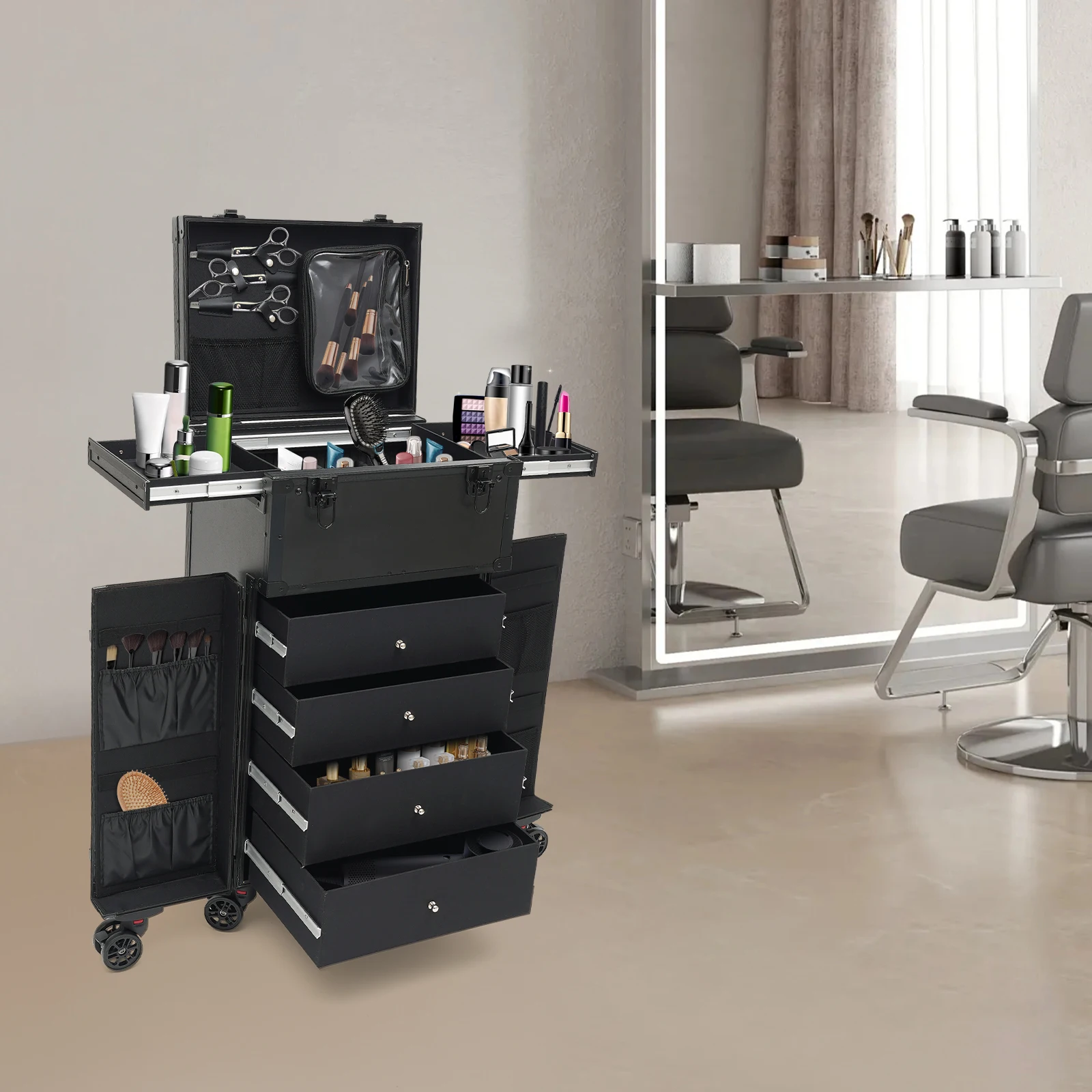 Кейс для косметики на колесиках, профессиональный дорожный органайзер для макияжа с выдвижными ящиками, дорожный кейс-органайзер для косметики, грузоподъемность 30 кг
Кейс для косметики на колесиках, профессиональный дорожный органайзер для макияжа с выдвижными ящиками, дорожный кейс-органайзер для косметики, грузоподъемность 30 кг