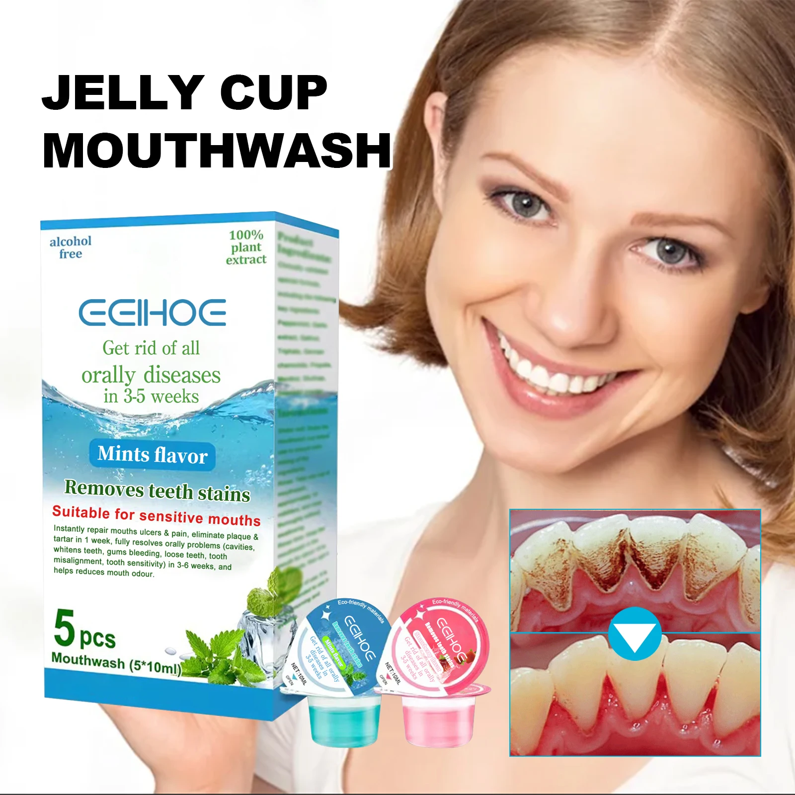 Jelly cup mouthwash; disposable and portable mouthwash for deep cleaning of dental stains and calculus, and to freshen breath.
Jelly cup mouthwash; disposable and portable mouthwash for deep cleaning of dental stains and calculus, and to freshen breath.
