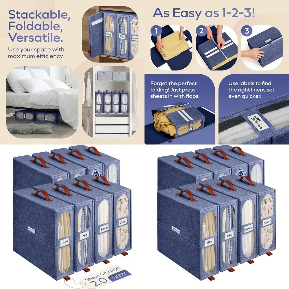 Robust 8-Compartment Bed Sheet Storage Box with Clear Windows - 15x13x5 inches Denim Style Organizer
Robust 8-Compartment Bed Sheet Storage Box with Clear Windows - 15x13x5 inches Denim Style Organizer