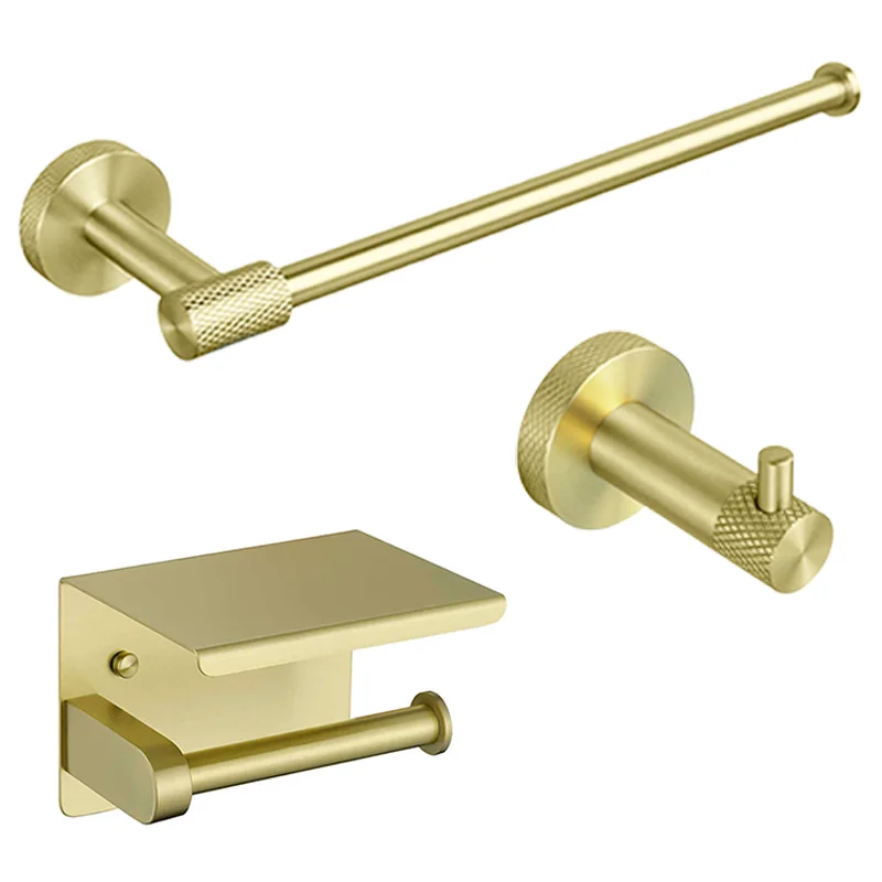 Brushed Gold Stainless Steel High Quality Wall-mounted Towel Stick Toilet Bathroom Bathrobe Soap Dishwashing Brush Bathroom Set
Brushed Gold Stainless Steel High Quality Wall-mounted Towel Stick Toilet Bathroom Bathrobe Soap Dishwashing Brush Bathroom Set