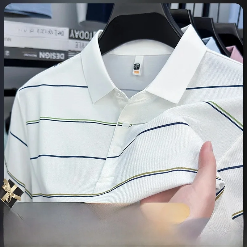 Pierre Cardin Luxury Silk Shirt Men's Short Sleeve Striped Collared T-Shirt Fashionable Urban Style Summer Casual Business
Pierre Cardin Luxury Silk Shirt Men's Short Sleeve Striped Collared T-Shirt Fashionable Urban Style Summer Casual Business