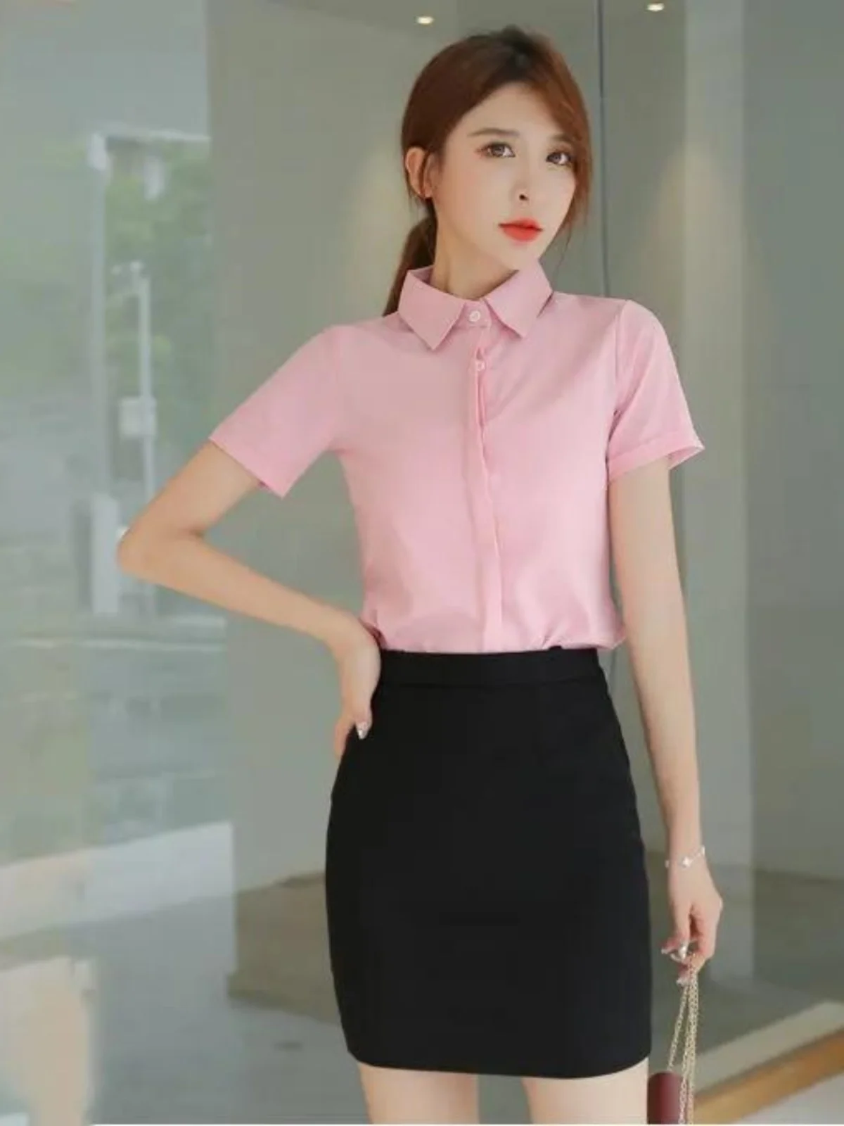 Pink Summer Commute Women's Shirt Short Sleeve Professional Korean Style Large Size Thin Top Iron Free Anti-Wrinkle Blouse
Pink Summer Commute Women's Shirt Short Sleeve Professional Korean Style Large Size Thin Top Iron Free Anti-Wrinkle Blouse
