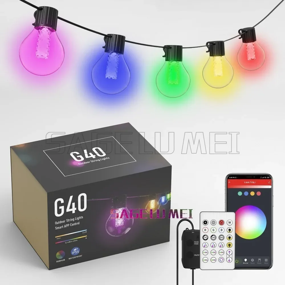 G40 Globe Bulb String Lights Outdoor Waterproof RGB Smart Bluetooth APP Music Sync Fairy Garland Xmas Wedding Garden Decor Light
G40 Globe Bulb String Lights Outdoor Waterproof RGB Smart Bluetooth APP Music Sync Fairy Garland Xmas Wedding Garden Decor Light