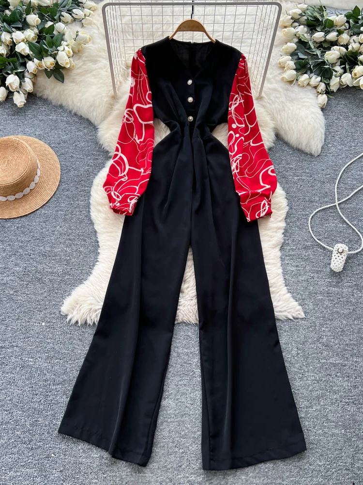 Ele Floral Print Long Sve Jumpsuit Women's High Waist Wide Leg Pants Faionable Autumn Outfit Commute Straight Cut
Ele Floral Print Long Sve Jumpsuit Women's High Waist Wide Leg Pants Faionable Autumn Outfit Commute Straight Cut
