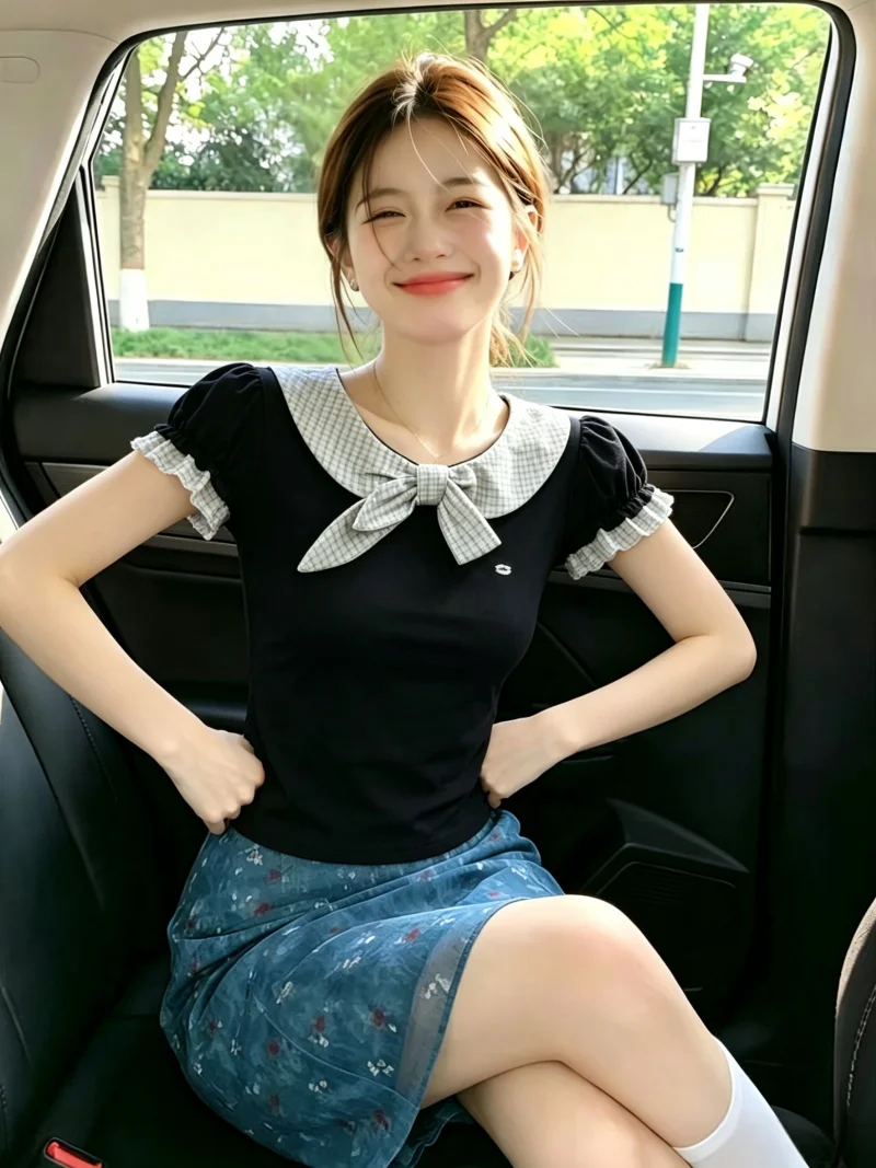 Sweet Style Knot Doll Collar Short Sleeve T-Shirt Women's Summer Self-Preserving Slim Fit Top Korean Version Bubble...
Sweet Style Knot Doll Collar Short Sleeve T-Shirt Women's Summer Self-Preserving Slim Fit Top Korean Version Bubble...