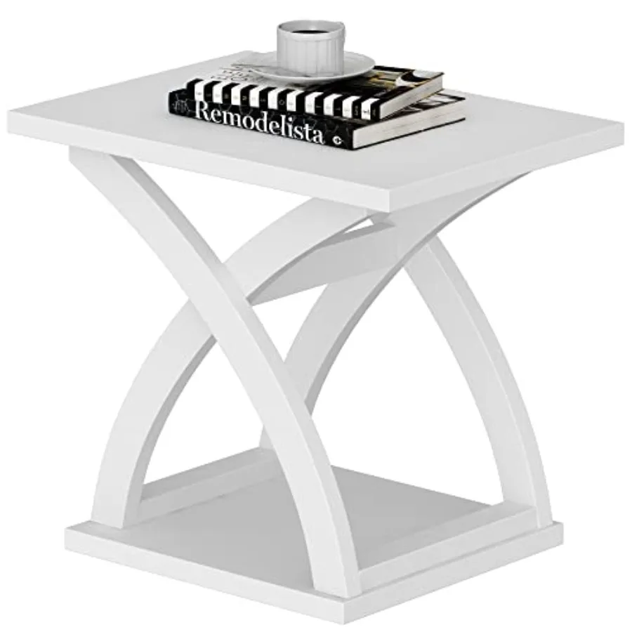Living room end table with storage shelf, MDF wood, white, X-design modern style and space-saving functionality
Living room end table with storage shelf, MDF wood, white, X-design modern style and space-saving functionality