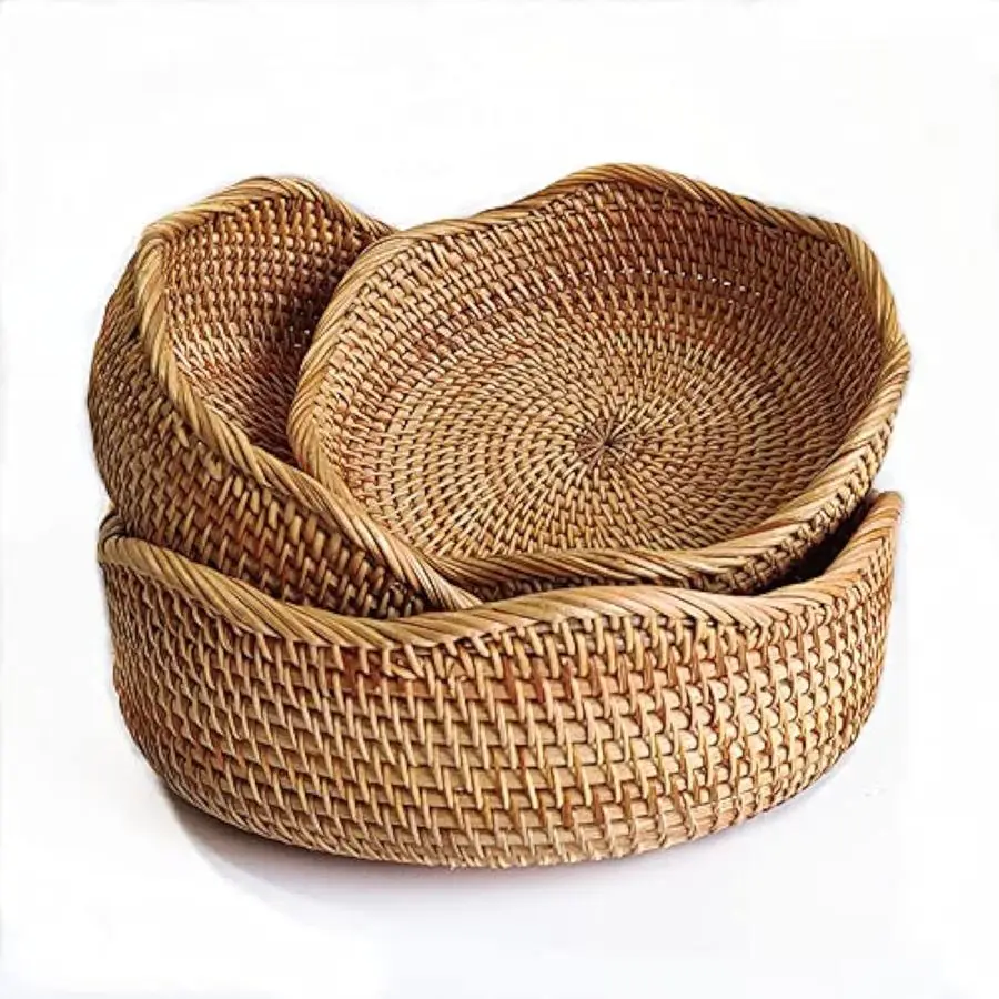 Rattan Bread Basket, Round Fruit Baskets, Wicker Storage Bowls, Natural Woven Serving Basket Bowls, Decorative Baskets for Kitch
Rattan Bread Basket, Round Fruit Baskets, Wicker Storage Bowls, Natural Woven Serving Basket Bowls, Decorative Baskets for Kitch